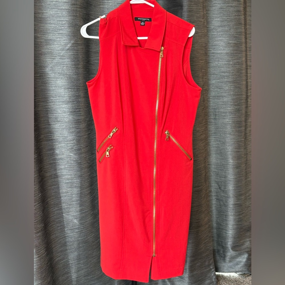 Sharagano Vibrant Red Mini Dress with Gold Zipper